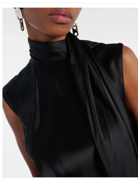 ACNE STUDIOS Fringed scarf-detail satin midi dress - Picture 5 of 11